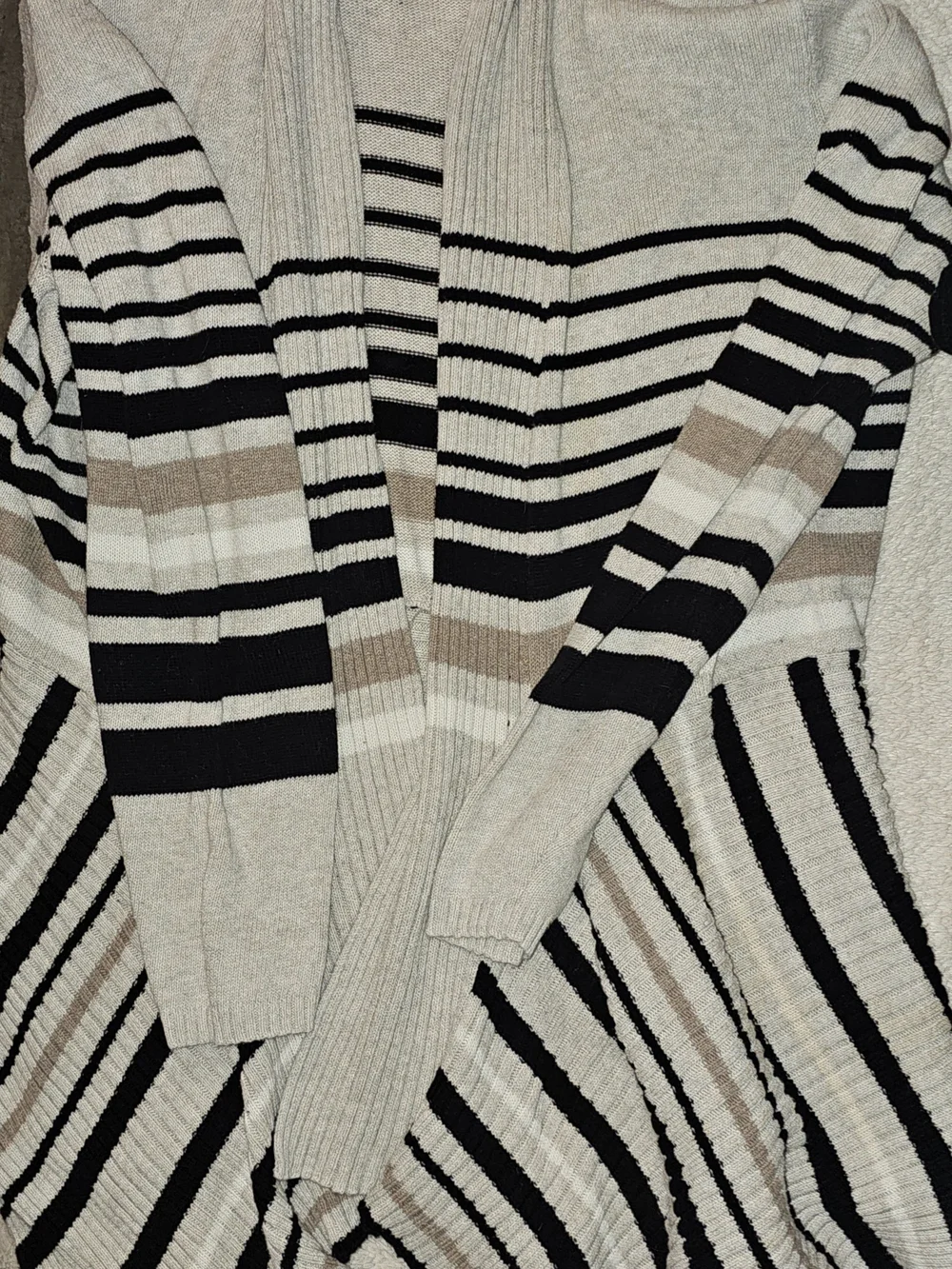 St. John's Bay Striped Open-Front Cardigan in Beige, Black and Taupe - Picture 3 of 5